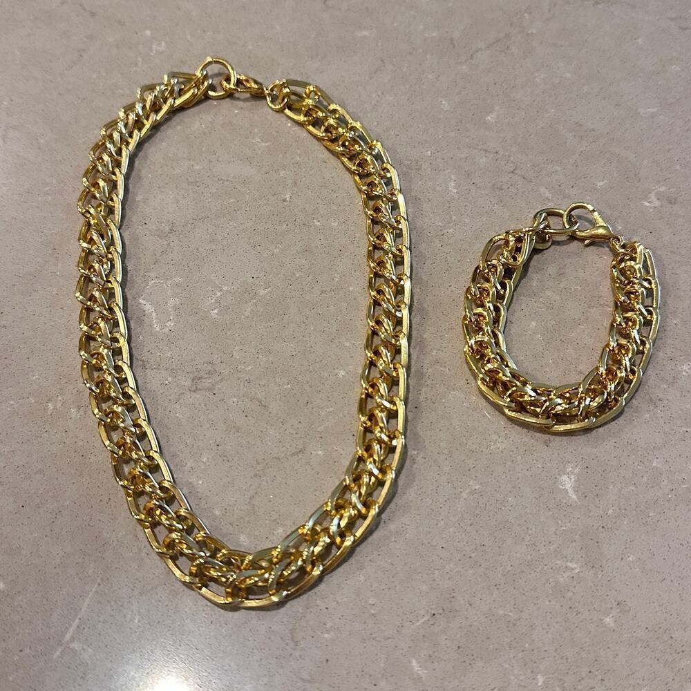 Chunky Gold-Tone Chain Link Necklace & Bracelet Set